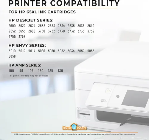 Miniatura 6 de Houseoftoners Cartuchos de tinta remanufacturados para HP 65XL de alto rendimiento de repuesto para HP 65 XL Envy 5055 5052 5058 DeskJet 3755 2655