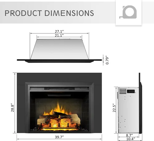 Miniatura 3 de LegendFlame Carl 30 pulgadas con kit de molduras, inserto de chimenea eléctrica, calentador de chimenea 750/1500 W, sonido crepitante de fuego