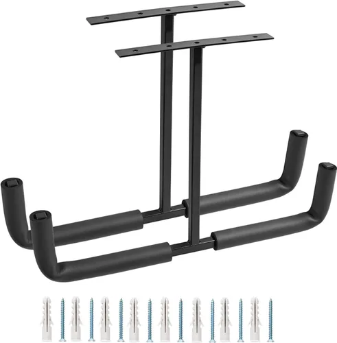Miniatura 7 de 4 ganchos de garaje montados en el techo, estante de almacenamiento de garaje superior, perchas de escalera para herramientas de bicicleta de madera