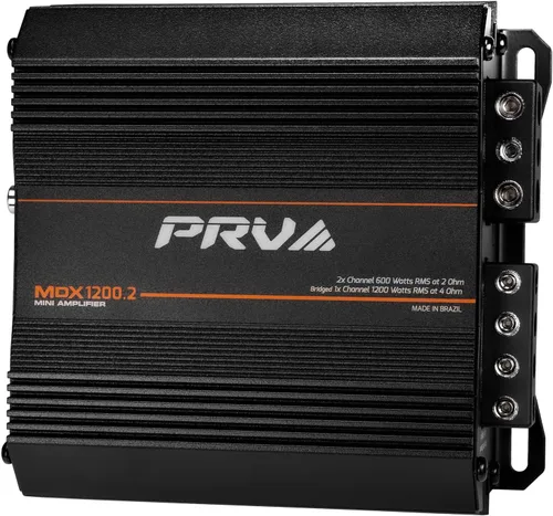 PRV Audio MDX1200.2 Amplificador de Audio para Automóvil Mini de 2 Canales de 2 Ohmios 2X 600 Vatios RMS a 2 Ohmios - Puenteado 1CH 1200 Vatios a 4