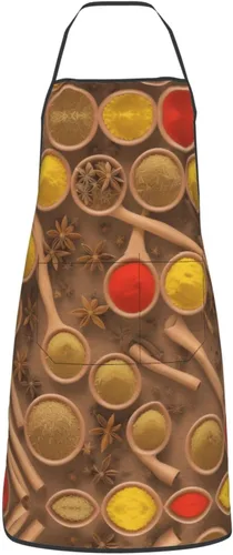 Miniatura 9 de Seasonings Printed Pattern Full Print Stain Resistant Apron With Pocket-Water Repellent Polyester Kitchen Apron For Cooking,Bbq,Waitress