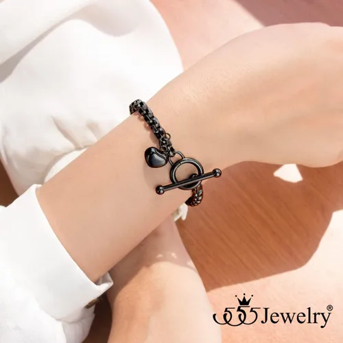 Miniatura 2 de 555Jewelry Pulsera de acero inoxidable con cadena de eslabones y corazón para mujeres y niñas