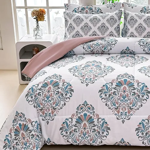 Miniatura 11 de lasoftan Juego de edredón floral Queen con sábanas, ropa de cama vintage de lujo de 7 piezas, ropa de cama de microfibra suave en una bolsa, juego