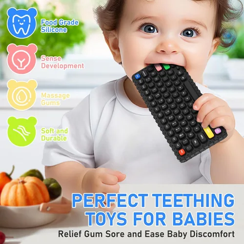Miniatura 4 de Juguete de dentición para bebé de 3, 6, 12, 18 meses, control remoto realista y teléfono móvil juguete mordedor para bebé, juguetes para masticar