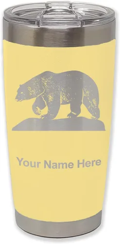 Miniatura 13 de LaserGram Vaso aislado al vacío de 20 onzas, oso polar, grabado personalizado incluido (negro)