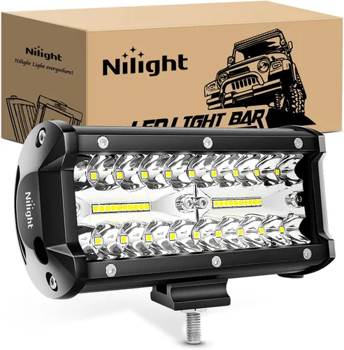Nilight Barra de luces LED de 6.5 pulgadas, 120W, combinada de inundación y foco, para todoterreno, conducción antiniebla, iluminación de trabajo
