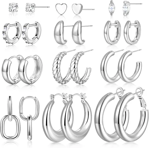 Juego de 12 pares de aretes de aro de oro para mujer, chapados en oro de 14 quilates, ligeros, trenzados, gruesos, paquete para regalo