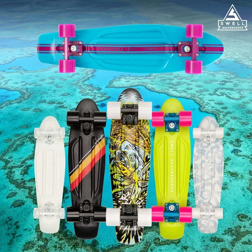 Miniatura 2 de Swell Skateboards Monopatín completo retro de plástico de 22 pulgadas y 28 pulgadas para principiantes, niños, niñas, jóvenes, adolescentes, adultos