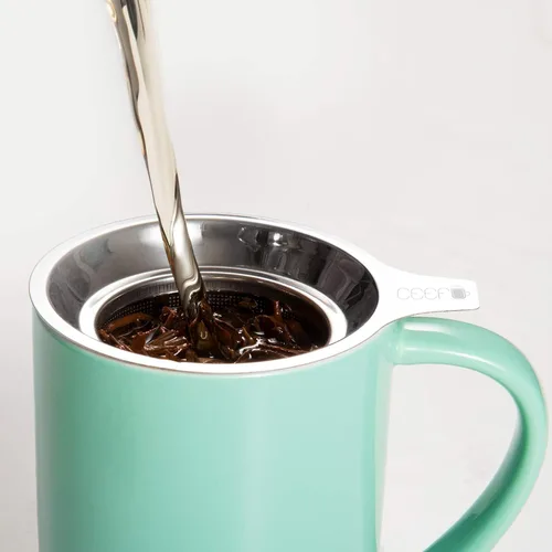 Miniatura 3 de CEEFU Taza de Té de Porcelana con Infusor y Tapa, Tetera con Filtro y Posavasos, Taza de Té de Hojas Sueltas Infusor Preparador, 16 OZ para Verde