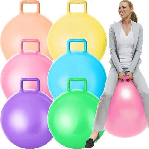 Miniatura 11 de Lewtemi 6 unidades de bola de tolva para carnaval al aire libre, pelota inflable de salto de 32 pulgadas con mango y bomba de aire para ejercicio