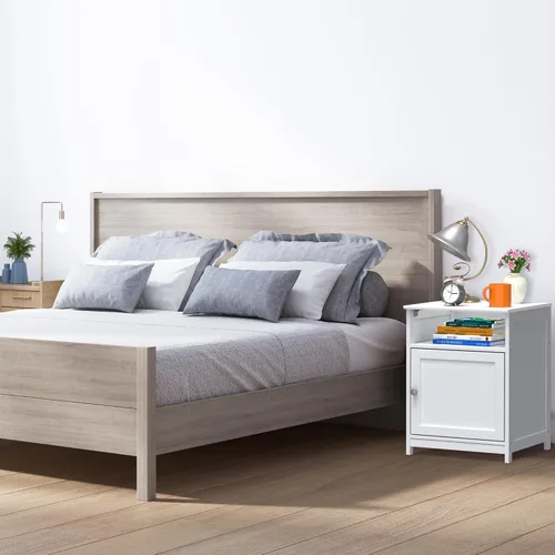 Miniatura 2 de SHW Mesa auxiliar con cajón de almacenamiento, mesa auxiliar compacta para sala de estar, dormitorio u oficina, arce
