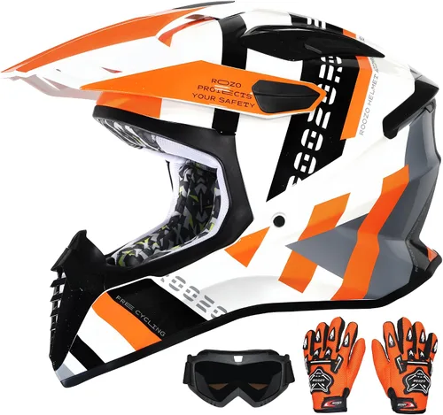 Miniatura 9 de Casco de motocross aprobado por DOT con visera para niños, juego de casco de motocross ATV de cara completa con gafas y guantes, motocicleta