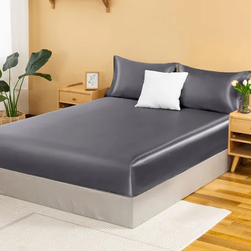 Miniatura 9 de NSGZ Sábana Bajera Ajustable de Satén Twin, Sábana Bajera Sedosa Individual Solamente, Sábanas de Cama Inferiores Suaves de Bolsillo Profundo, Sin