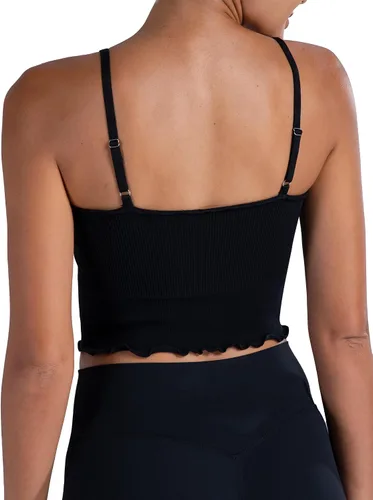 Miniatura 3 de Sunzel Womens Seamless Tank Tops V Neck Ribbed Cropped Tops with Ruffles and Adjustable Straps for Workout Yoga