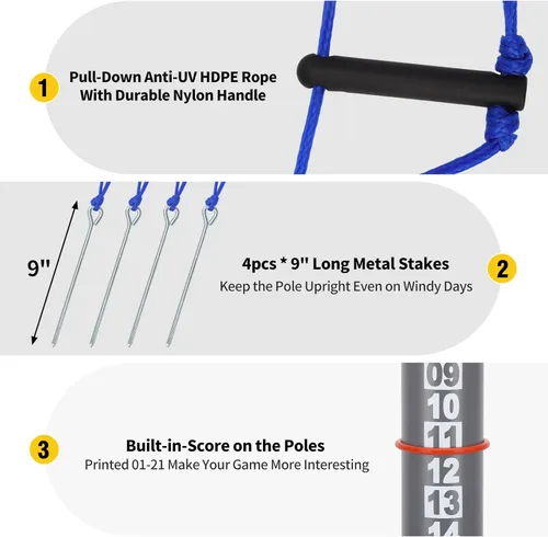 Miniatura 5 de Sistema de red de bádminton portátil para exteriores, para patio trasero, césped, playa, con red duradera, 4 raquetas de aluminio de carbono, 3