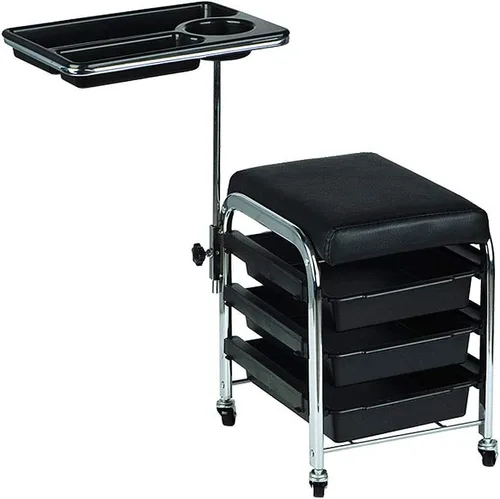Salón móvil Peluquería Peluquería Belleza Almacenamiento Carrito Manicura Uñas Cabello Herramienta Carrito Silla Pedicura Taburete Mesa (Negro,