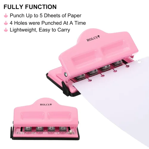 Miniatura 3 de PATIKIL Perforadora de agujero de disco de hongos, perforadora de 4 agujeros para planificador encuadernado en disco, perfora hasta 5 papeles (rosa)