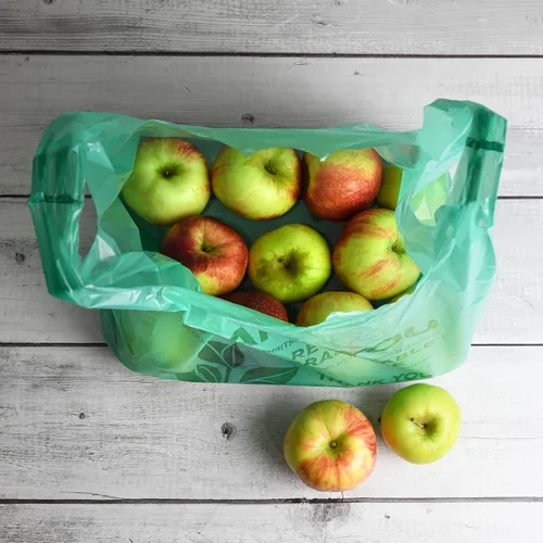 Miniatura 3 de KitchenDine Bolsas de plástico ecológicas verdes – 100 bolsas de compras biodegradables – Thank You – Bolsa de transporte de 22 x 12 pulgadas (100)