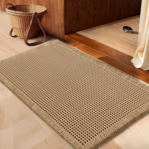 IM HOME Tapete de baño de punto gofre, color caqui, de 24 x 17 pulgadas, tejido bohemio, moderno, absorbente, antideslizante, suave, lavable, con