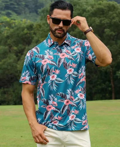 Miniatura 2 de ELETOP Polo de golf para hombre, manga corta, absorbe la humedad, polos tropicales hawaianos, camisas de golf de rendimiento para hombre, ajuste seco