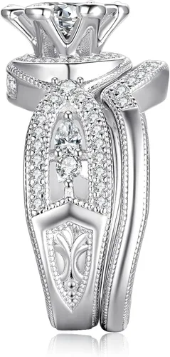 Miniatura 6 de JewelryPalace Anillo de compromiso con circonita cúbica chapada en oro de 14 quilates para mujer anillo de compromiso de plata de ley 925 anillos