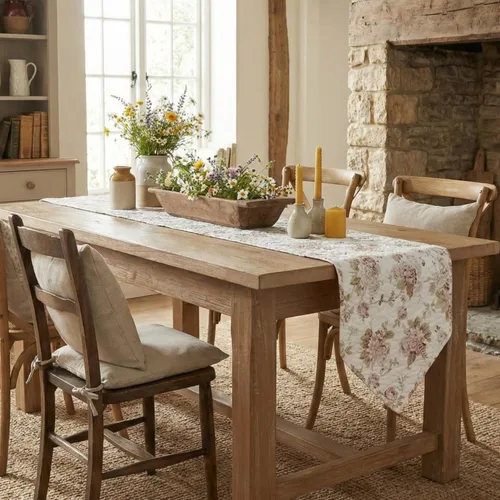 Miniatura 9 de DaDalogy Bedding - Camino de mesa de comedor acolchado floral con rosas de algodón – Bonito tapete decorativo de algodón para el jardín, bar