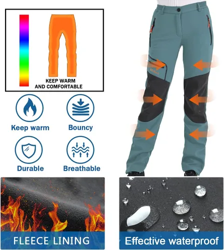 Miniatura 4 de Postropaky - Pantalones de esquí de nieve para mujer, impermeables, aislados, softshell, snowboard, cierre inferior de pierna