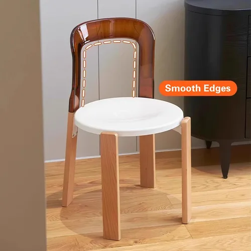 Miniatura 4 de Silla de comedor moderna con respaldo acrílico, silla de negociación con patas de madera maciza, silla de respaldo simple para sala de estar, silla