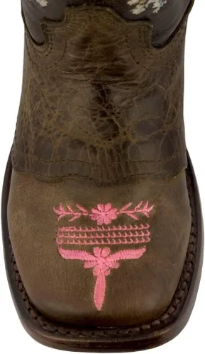 Miniatura 3 de Jazmin - Botas vaqueras con bordado floral para niñas pequeñas, color marrón, punta cuadrada, TRUE