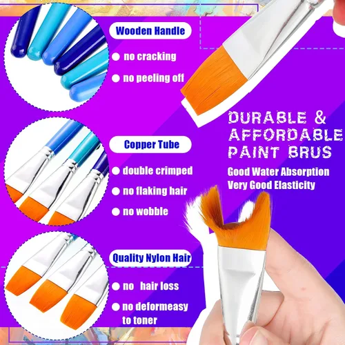 Miniatura 3 de Cindeer Paquete de 12 pinceles de pintura plana de 1 pulgada pequeños y anchos, pinceles acrílicos a granel, herramienta de pintura para acuarela