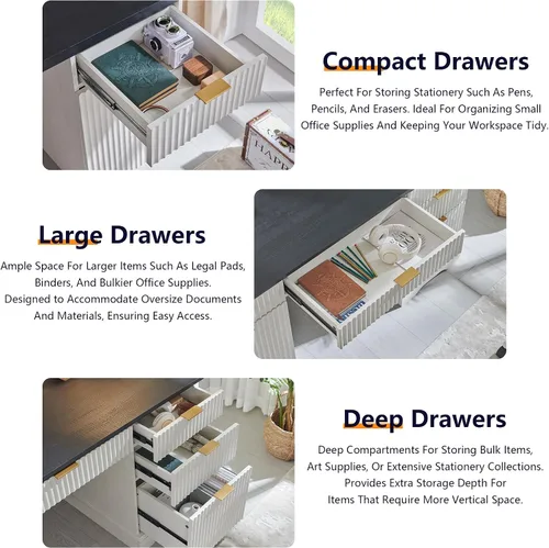 Miniatura 5 de JXQTLINGMU Escritorio ejecutivo moderno de 58 pulgadas con almacenamiento, escritorio de madera para oficina en casa con 5 cajones y 1 gabinete