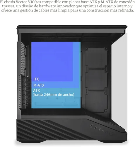 Miniatura 7 de Lian Li V100 ATX Carcasa de PC de Torre Media, 4 x 120mm Ventiladores ARGB PWM Preinstalados, Tira LED RGB, Plataforma de Visualización con Vidrio