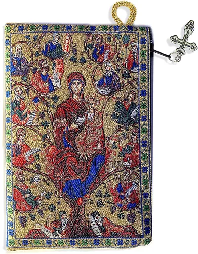 Miniatura 2 de Needzo Rosario - Bolsa de tapiz con cuentas de oración de Jesucristo, el árbol de la vida, vid con apóstoles, 2 caras en la parte posterior, funda