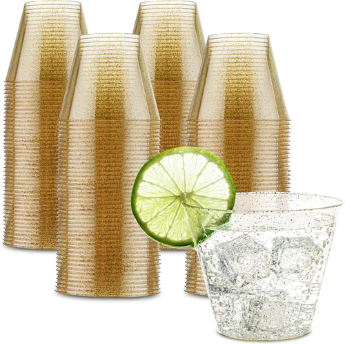 Miniatura 10 de PLASTICPRO Vasos de plástico desechables de 9 onzas, vasos de diseño antiguo, 100 unidades, transparente