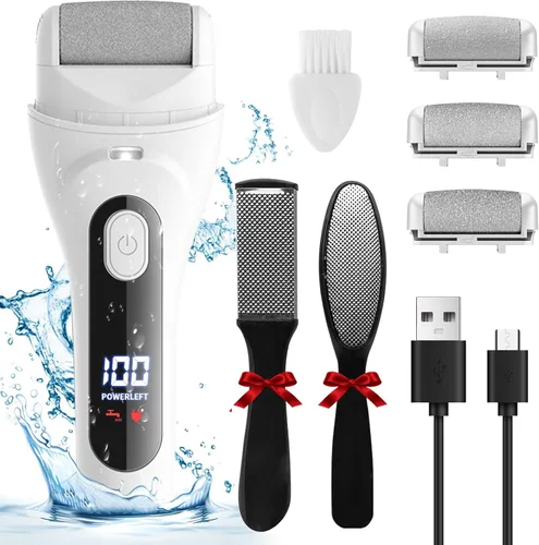 Removedor eléctrico de callos de pies, lima de pie eléctrico con luz LED y pantalla, limpiador eléctrico recargable e impermeable, 3 rodillos de