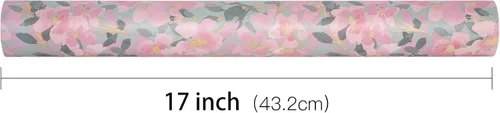 Miniatura 2 de RUSPEPA Rollo de papel de regalo floral para mujer, mini rollo, flor rosa con papel kraft de follaje, papel de regalo vintage gris para cumpleaños