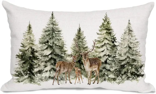 Miniatura 15 de AOFANGGO Funda de almohada de Navidad de 12 x 20 pulgadas, decoración navideña de árbol de leopardo, funda de cojín rústica para cama, silla, sofá