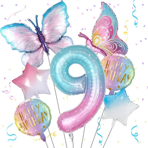 Miniatura 11 de Decoraciones de cumpleaños de mariposa, globos de mariposa, decoraciones de fiesta de primer cumpleaños para niñas, números de fantasía, 1 globo