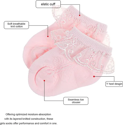 Miniatura 6 de DRESHOW Calcetines de bebé para niñas con ojales y volantes de encaje, calcetines de vestir para recién nacidosbebésniños pequeñosniños para niña