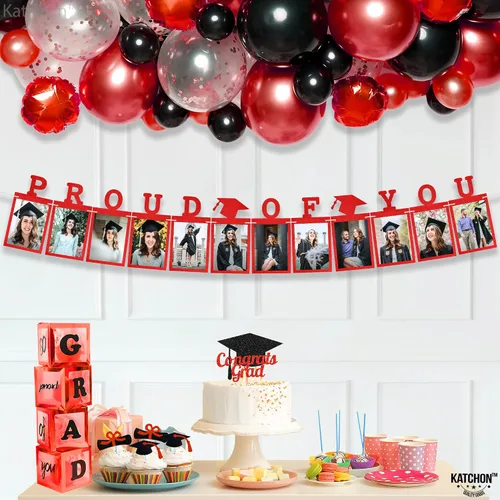 Miniatura 6 de KatchOn, Cartel de fotos de graduación rojo de fieltro 2026 – Grande 10 pies, 4 x 6 Cartel de fotos Proud of You Decoraciones de graduación 2026