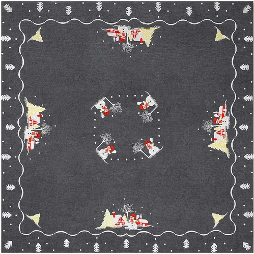 Miniatura 2 de Mantel de muñeco de nieve para vacaciones de Navidad, bordado a máquina en tela de color gris oscuro (cuadrado 51 pulgadas)