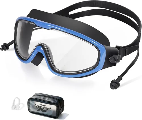Miniatura 25 de Gafas de natación para adultos, a prueba de fugas, gafas de piscina antivaho, gafas de natación de visión amplia con tapones para los oídos y clip