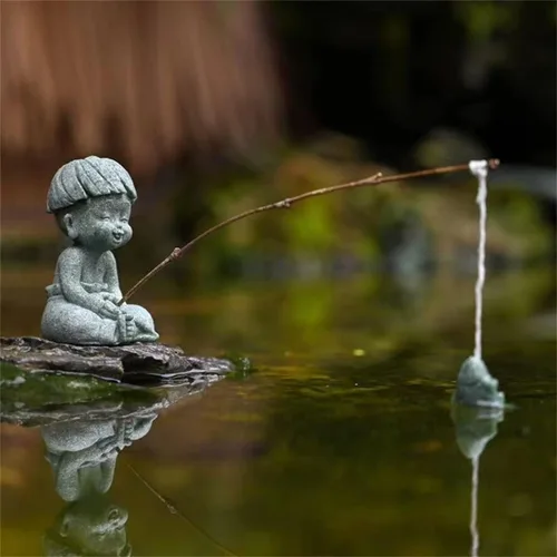 Miniatura 2 de livelyfish Little Fisherman Figurines Sandstone Chinese Miniatura Fisherman Statua Ornamento para pecera, micro paisaje, bonsái, decoración