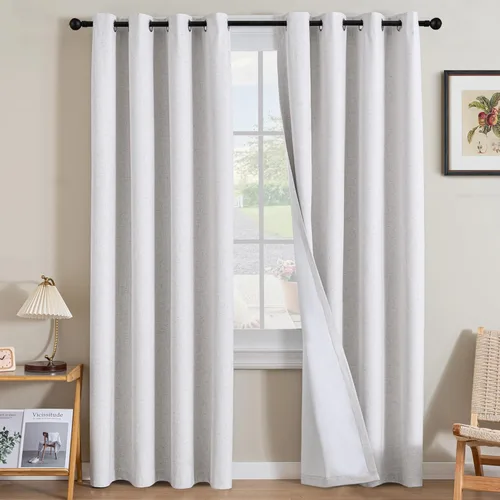 Miniatura 87 de H.VERSAILTEX Cortinas opacas de lino de 63 pulgadas de largo, 100% absolutamente opacas, con aislamiento térmico, con textura de lino, con ojales