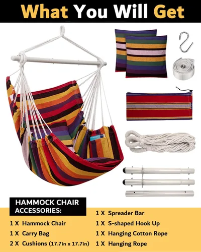 Miniatura 6 de MIZTLI Silla Hamaca con Columpio para Interior para Dormitorio - Máximo 500 Libras - Barra de Acero con Anillos Antideslizantes - Para