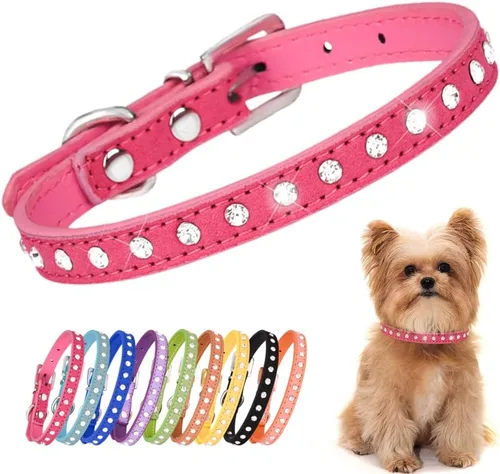 Miniatura 11 de Collares de perro con rines rosa para perros medianos, bonitos collares de cachorro de diamante con cristales brillantes y pedrería para perritas