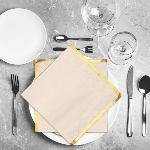 Miniatura 4 de Fulmoon Paquete de 100 servilletas de cóctel de papel de 2 capas con borde de lámina dorada para bebidas, postre, servilletas de papel desechables