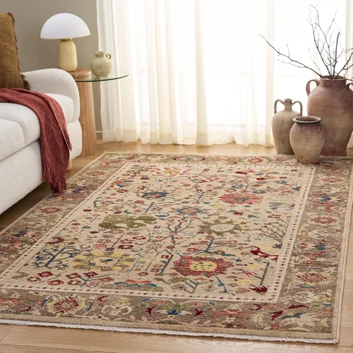 Miniatura 9 de SAFAVIEH Kashan Collection - Alfombra de área de 2 x 3 pies, color beige y gris pardo, diseño oriental tradicional, no desprende pelusa y de fácil