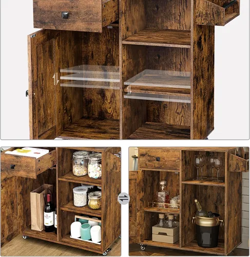 Miniatura 3 de HOOBRO Isla de cocina, armario de almacenamiento con cajón, carrito de cocina con especias y toallero, ahorro de espacio, fácil montaje, para sala