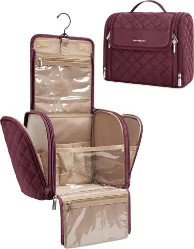 Miniatura 12 de BAGSMART Neceser de viaje para maquillaje con gancho para colgar, bolsa de cosméticos, organizador de gran capacidad, resistente al agua, para Beige